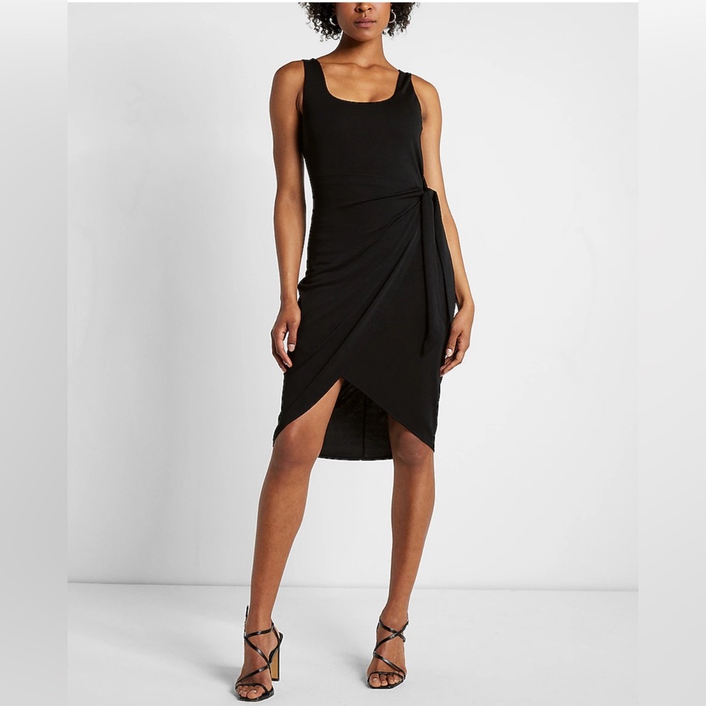 Express Body Contour Wrap Front Tie Waist Midi Dress
